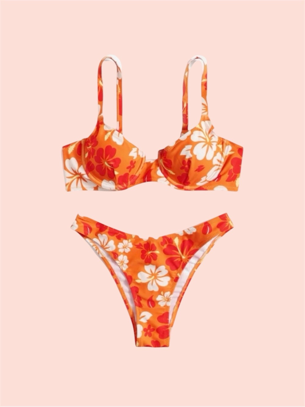 Orange Floral Underwire Bikini Set
